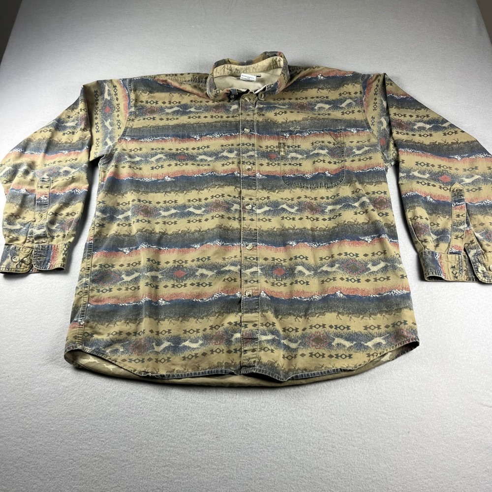 Columbia Mens XXL Southwestern Aztec Wildlife Mountain Button Down Shirt